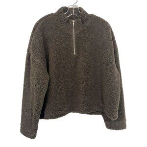 LNA Clothing Brown Sherpa Quarter Zip Sweater Sweatshirt Long Sleeve Size Large